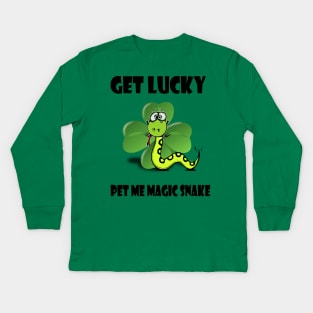 Funny Saint Patricks Day Tee Shirt - Get Lucky Pet My Magic Snake Kids Long Sleeve T-Shirt